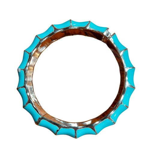 Turquoise blue clamper bracelet enamel bamboo