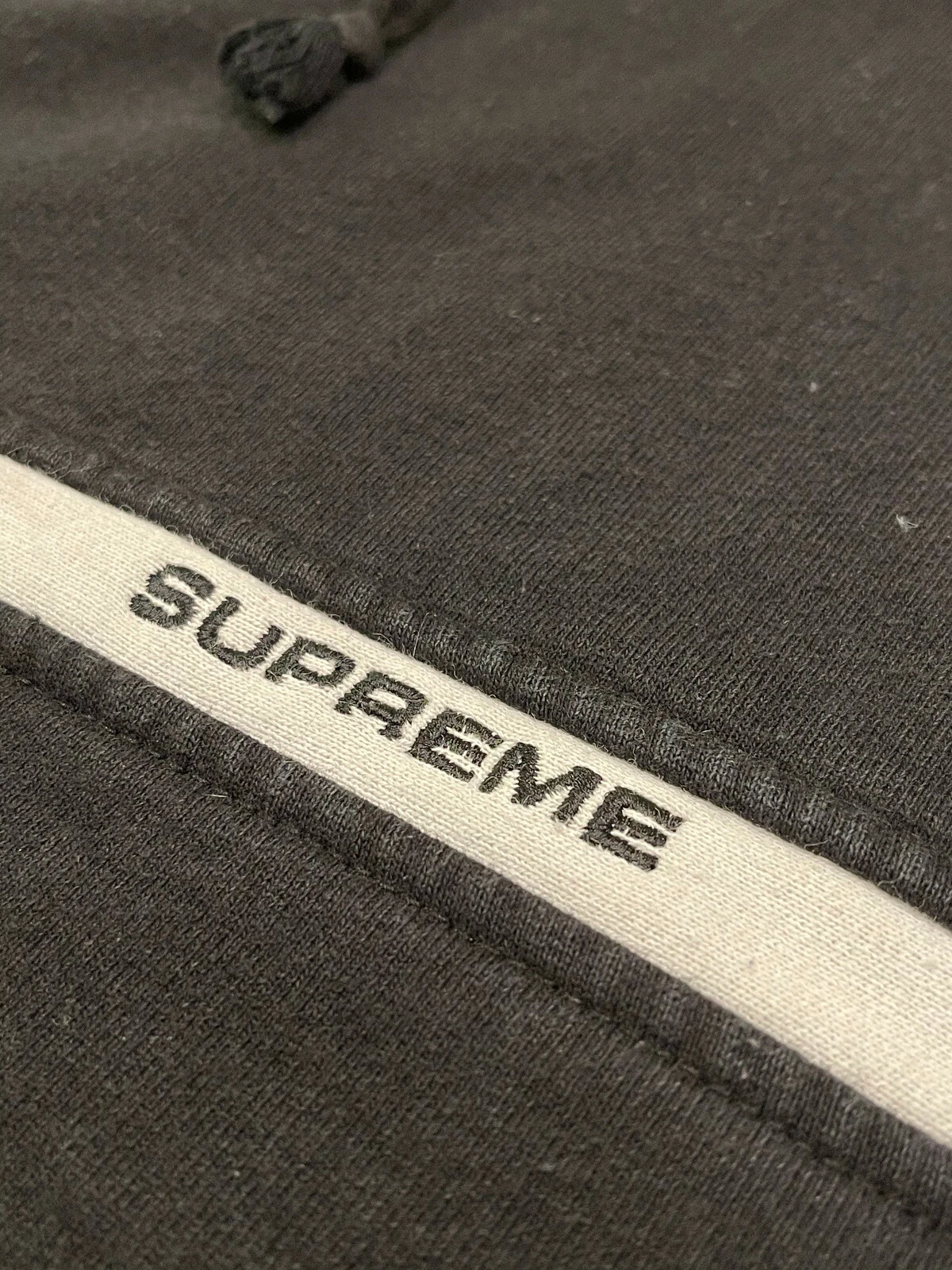SUPREME CHEST STRIPED BOX LOGO HOODED SWEATSHIRT BLACK WHITE MEDIUM M
