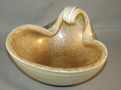 1950s Alfredo Barbini Heavy Venetian Murano White Gold Spiral Aventurine Dish - Picture 2 of 12