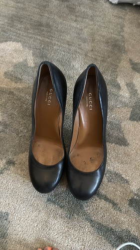 Gucci Nappa Charlotte Pump Stiletto Heels in Black Leather EU 37.5 US 7.5