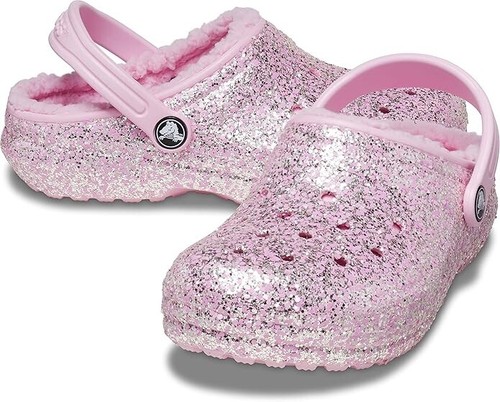 Crocs Girls Classic Glitter Lined Clogs Pink/Neon Size 3 Little Kid - Picture 3 of 3