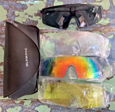 4 LENS GLASSES OLYMPIC SET ADJUSTABLE FRAMES  WRAP AROUNS SUNGLASSES AMBER RAIN