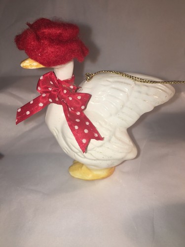 Lot vintage de 5 ornements de Noël oie en vêtements chapeaux capot céramique ferme - Photo 3/8