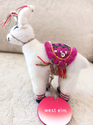 West Elm Wool Felt Christmas Ornament Llama w Bright Saddle New Made in Nepal