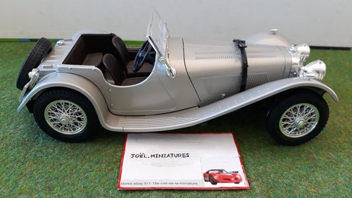 JAGUAR SS100 1937 gris métal/intérieur marron cabriolet ouvert open 1/18 BURAGO - Imagen 3 de 7