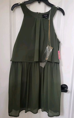 I.N.Girl's San Francisco Sleeveless Round Neck Short Dress Lace Waist Olive 16 - Picture 10 of 10