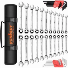 HORUSDY 48PC Ratcheting Wrench Set Ball End Hex Key SAE & Metric Gear With Pouch