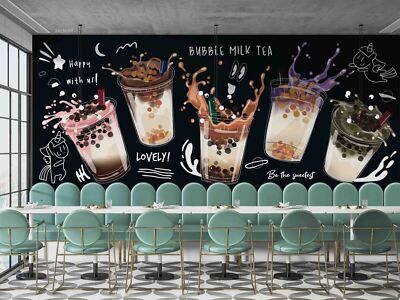 3D Bubble Milk Tea Perle Milchtee Selbstklebende Abnehmbare Tapete Wandbild