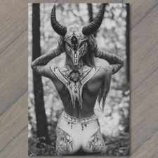 Art Print  Woman Body Paint Horns Tribal Gothic Fantasy Nature Mystical Forest A