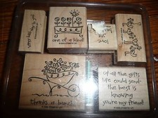 2005 Complete LOVE YA BUNCHES Stampin Up Mounted RUBBER STAMPS Set 6 pc FLOWER