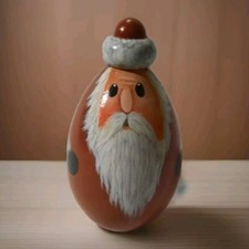 Vintage Folk Art Handcrafted Oval Red Wooden Santa Claus