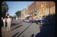 Eldora Iowa Street Scene Parade Car Shell Gas 35mm Slide 1950s Red Kodachrome