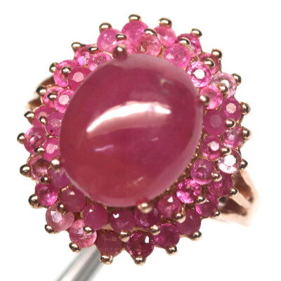 Pink Ruby Halo Ring aus 925 Sterlingsilber, Roségold plattiert, Größe 7