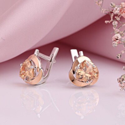 Drop Earrings with Trillion CZ Sterling Silver 925 and Gold 375 New