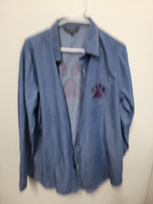 The Animal Rescue Site Shirt Mens XL Blue Denim Paw Print Collared Button Down