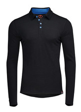 ISOBAA MENS MERINO 200 LONG SLEEVE POLO SHIRT - BLACK/BLUE - MEDIUM RRP �110