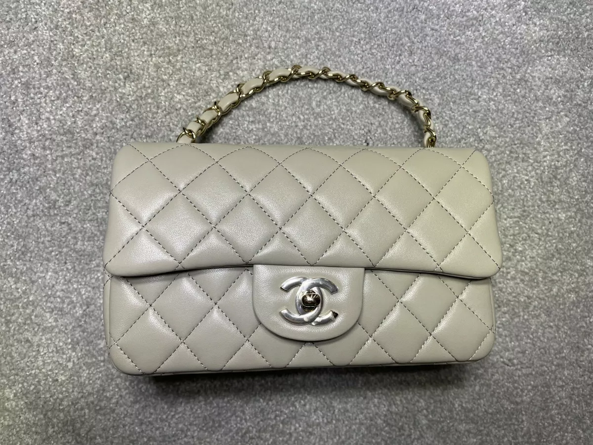 Brand new CHANEL Classic Mini Flap Bag 22C Light Gray Handbag Lamb Skin  Leather