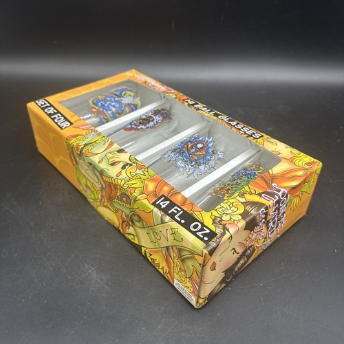 Set di 4 bicchieri Don Ed Hardy Dragon amd Geisha Hi Ball 12 oz - Foto 5 di 7