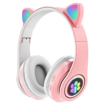 Wireless Bluetooth Cat  Ear Headset LED Headphone For Kids. Pink, Black, Beige