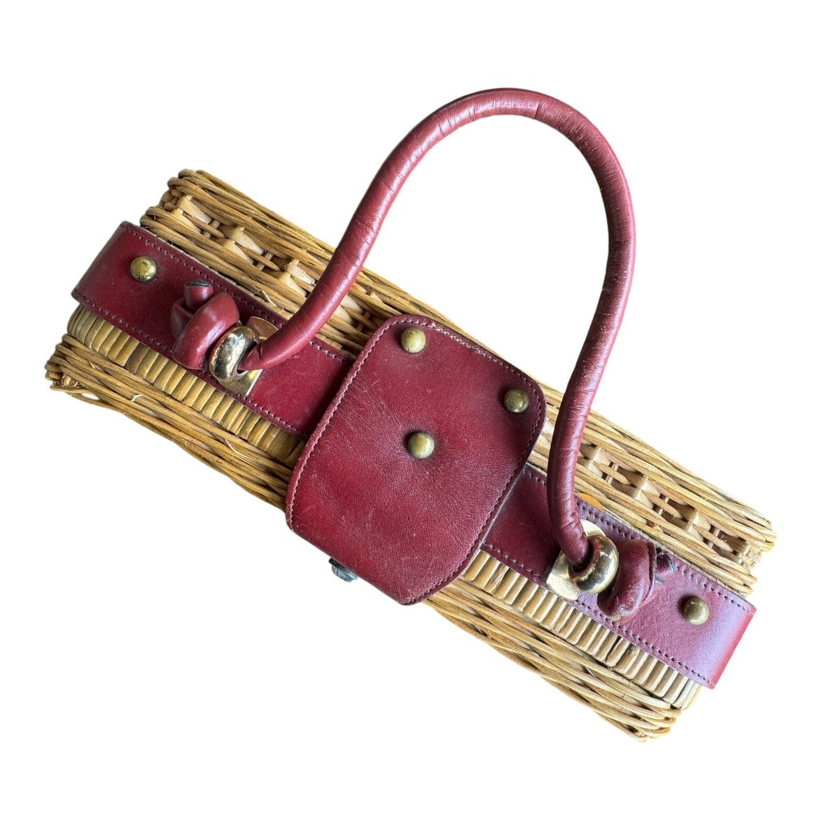 VTG ETIENNE AIGNER Wicker Brown Leather Top Handle Handbag