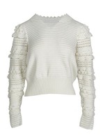 Sandro Paris Pullover Weiß Viskose RüSchen Langarm Gr 3 L 40