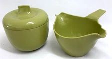 Vintage MCM "Avocado" Green Melmac Creamer & Sugar Bowl