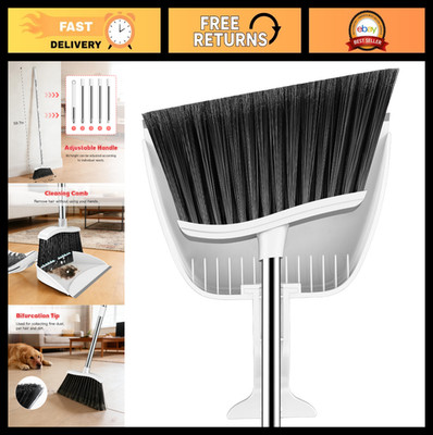 Adjustable 59'' Long Handle Broom & Step-on Dustpan Set for Indoor/Outdoor Cleani