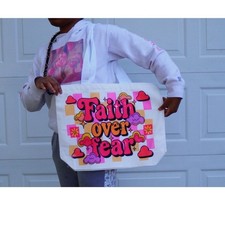 Faith Over Fear Large Zipper Tote Bag  Heavy Canvas Retro Christian Bag