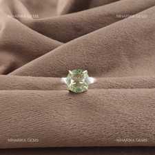 Round Natural Green Amethyst Trendy Sister Solitaire Ring 925 Sterling Silver