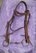 Used Heavy Leather Light Oil Browband Headstall  & Used Smooth Mouth Snaffle Bit