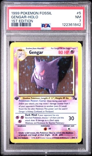 1999 POKEMON FOSSIL 1ST ED #5 GENGAR-HOLO PSA 7