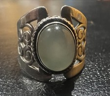 Vintage Oval Moonstone Ring Band Swirls 925 Sterling Silver 11.0g Size 9