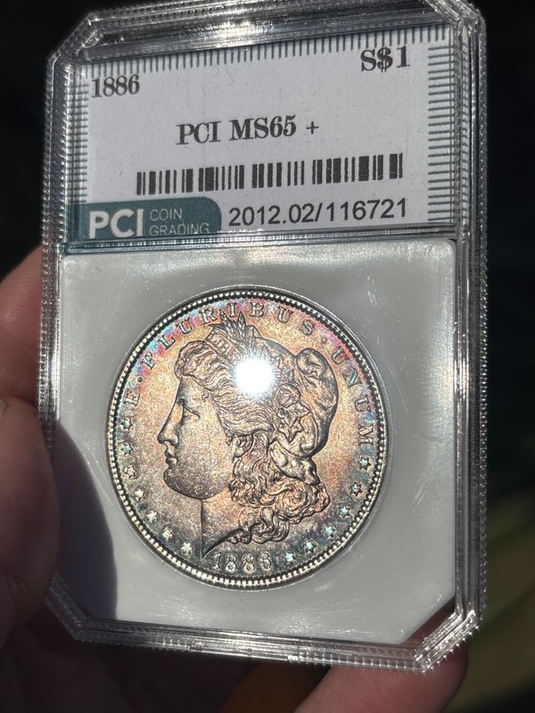 1886 MS65+ Morgan Silver Dollar Green Holder PCI lightly Toned!