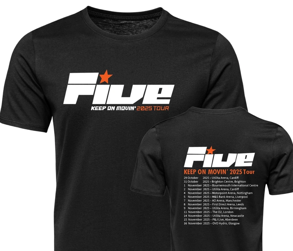 Five T Shirt Keep On Movin  Tour Concert  2025  Adult &  Kids Reunion Tee Top Uk - Image 3 of 4