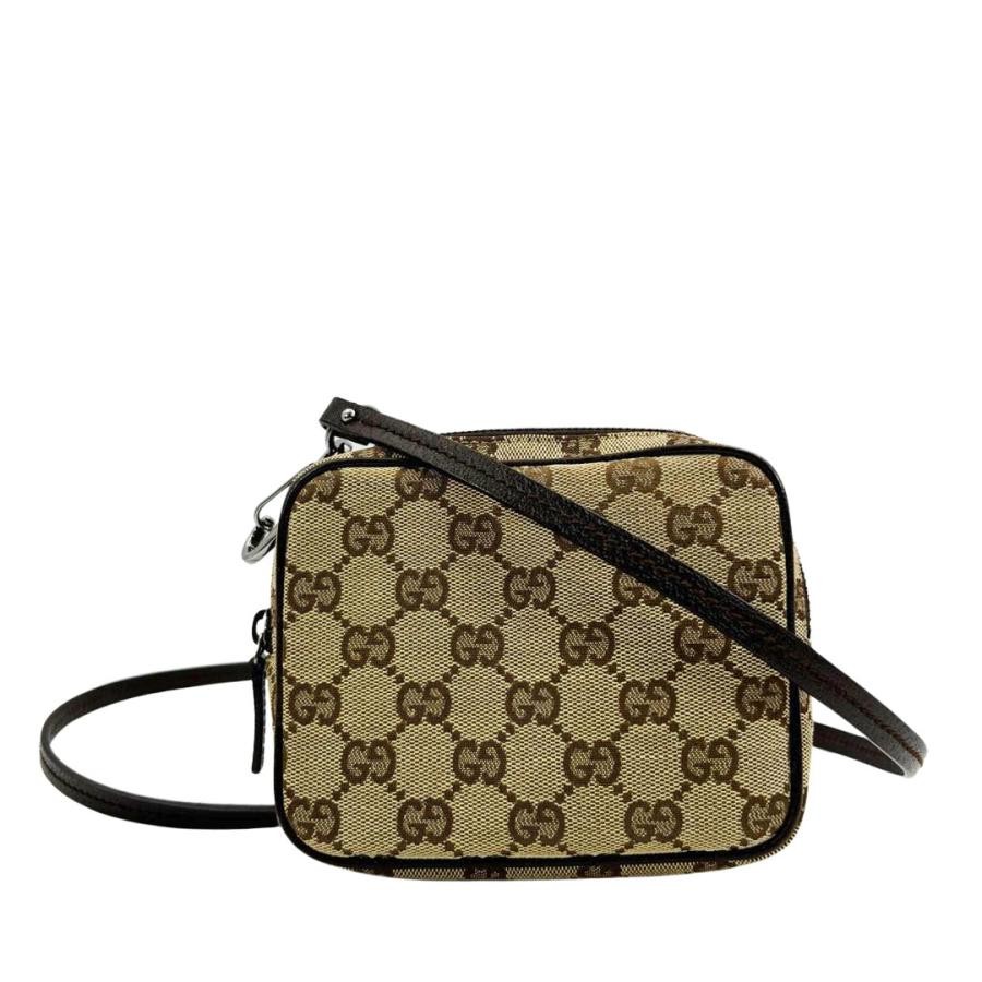 Gucci Mini Shoulder Bag Pouch GG Canvas Leather Khaki Beige Used