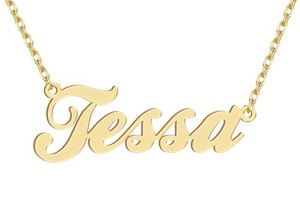 Authentic Dancing Wolf 18k Gold Plated Tessa Name Necklace Nameplate Neckl
