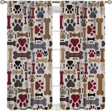 Dog Paw Print Curtains Cartoon Dog Paw  Bones Window Treatment Thermal