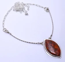 Poppy Jasper 925 Sterling Silver Bali Necklace Adjustable 16-24" Sku46