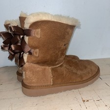 UGG Australia Uggs 3280K Bailey Bow Kids Girls 4 Brown Suede Sheepskin Boots