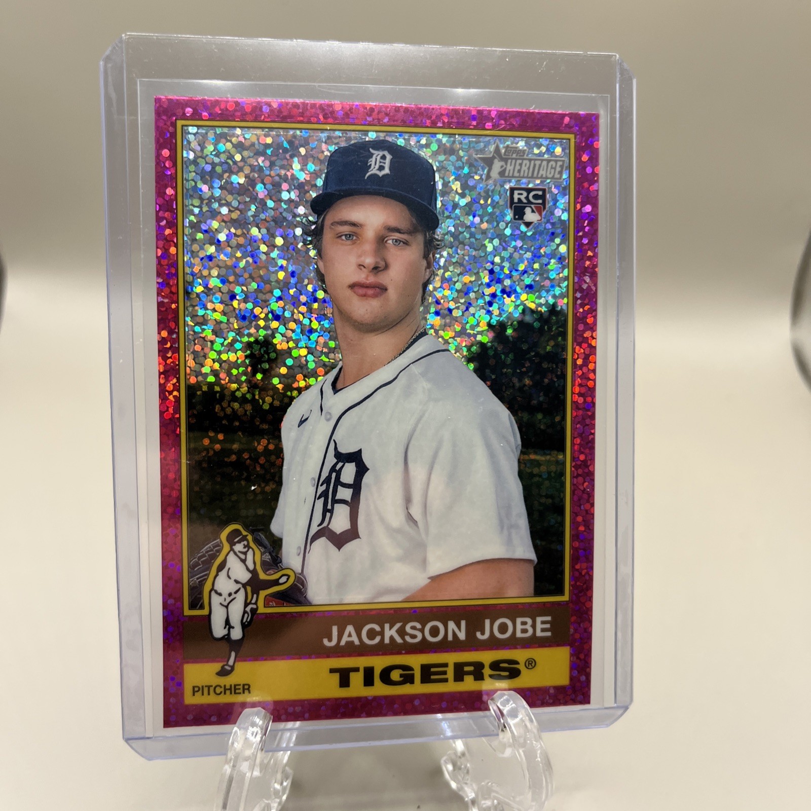 2025 Topps Heritage - Jackson Jobe #389 Chrome Pink Sparkle Refractor (RC)