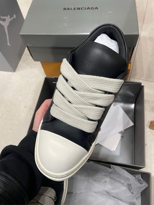 Rick Owens Jumbo Lace Padded Low Black Milk Leather Sneakers