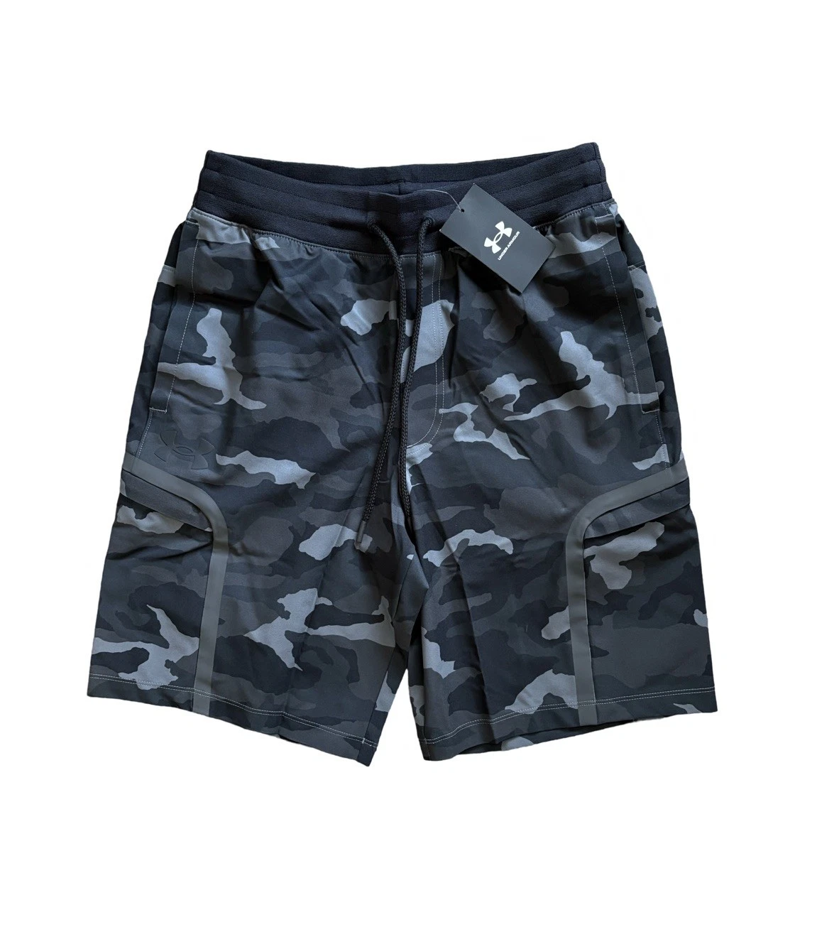 NEW Men's Under Armour Elite Cargo Printed Shorts Black/Gray Camo Medium 1373868