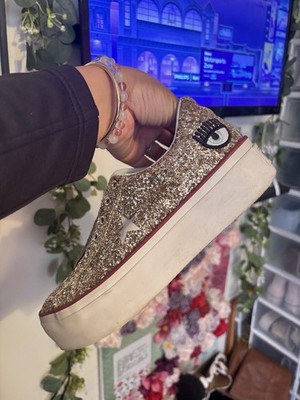 Converse Chiara Ferragni One Star Platform Ox Shoes Size 10 Gold Glitter