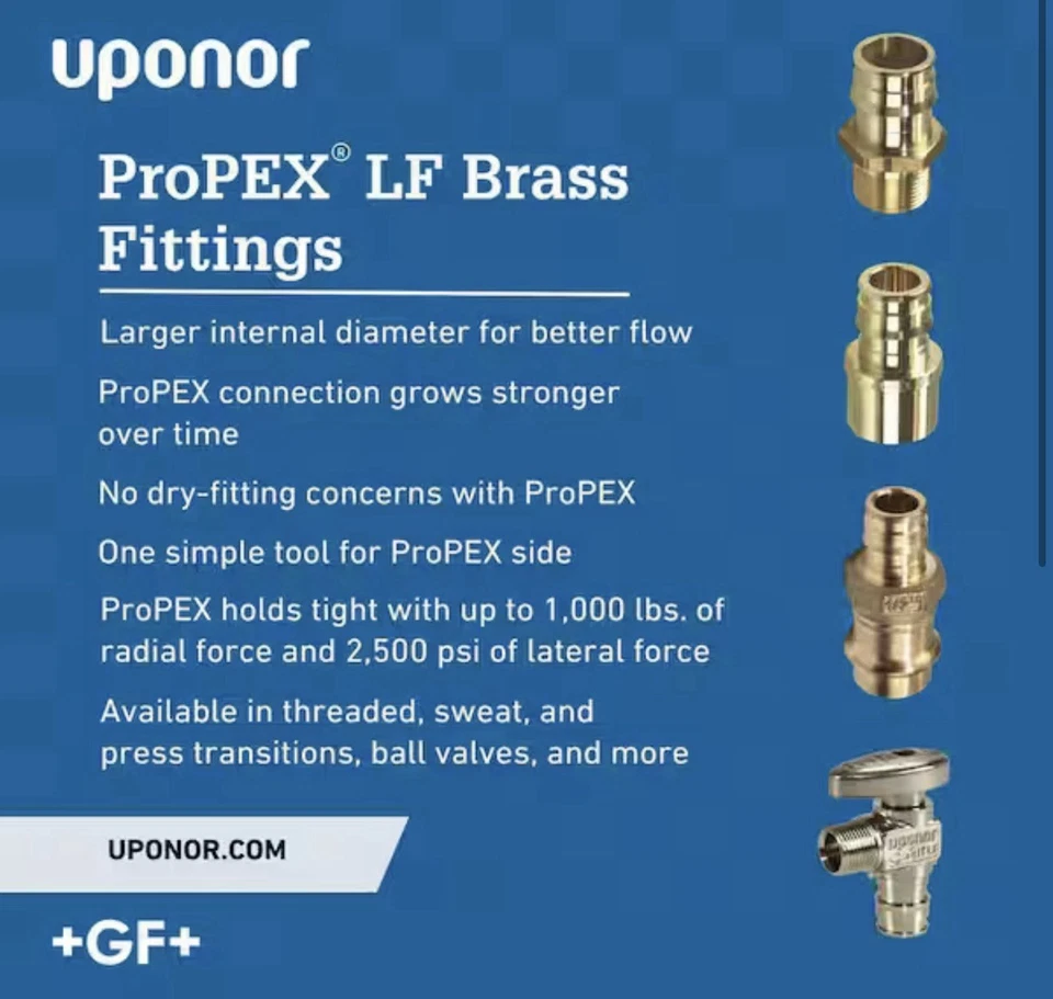 25 Pack Uponor LF4235050 ProPEX LF Brass Drop Ear Elbow 1/2" PEX x 1/2" FIP - Image 2 of 4