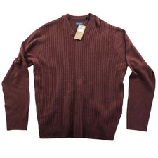 NWT Dockers Mens Sweater Large Burgundy Cable Knit V Neck Pullover Classic