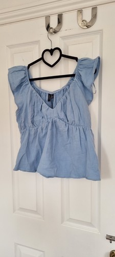 Vero Moda Cotton Cool Blue V-neck Top L