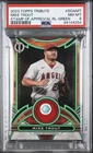 2023 Mike Trout Topps Tribute Stamp of Approval Green Patch 85/99 PSA 8 POP 1