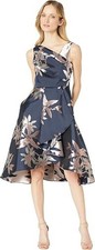 Adrianna Papell Navy Blue Pink Blush Short Jacquard Cocktail Dress Size 18 $229