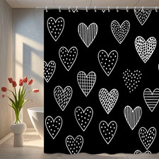 Black and White Heart Pattern Shower Curtain Cute Bathroom Decor