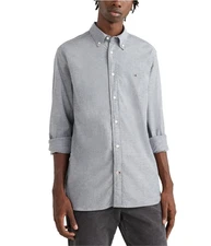 Tommy Hilfiger Mens Flex Stretch Button Up Shirt, Grey, Small